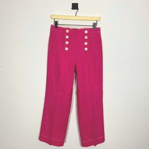 J. Crew Peyton Sailor High Rise Wide Leg Cropped Pants Pink Size 2 Linen Blend